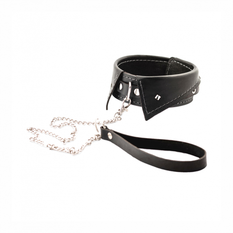 Ошейник-воротник "Crazy Handmade" черный, с поводком 